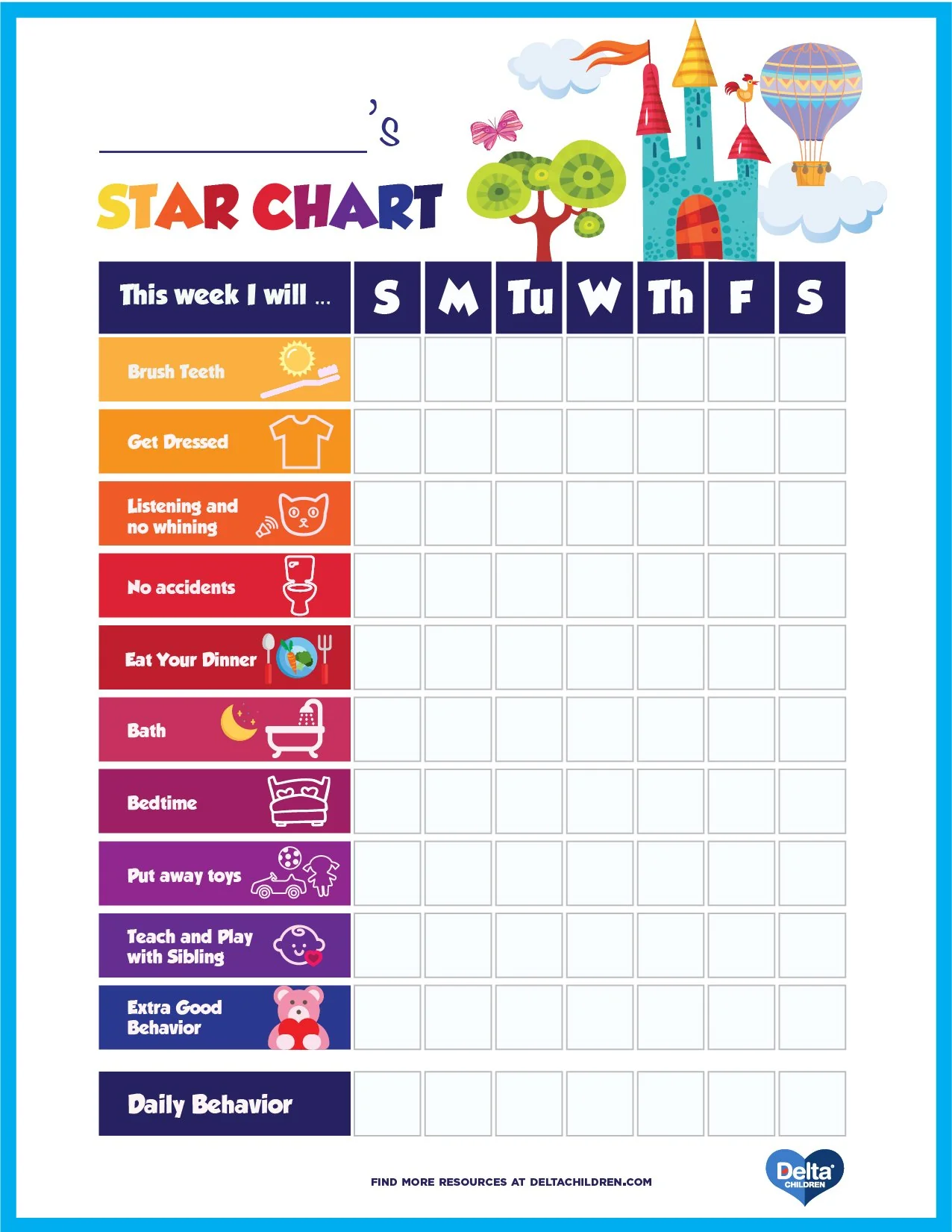 Printable Kids' Star Behavior Chart | Delta Children printable-kids-star-behavior-chart-delta-children