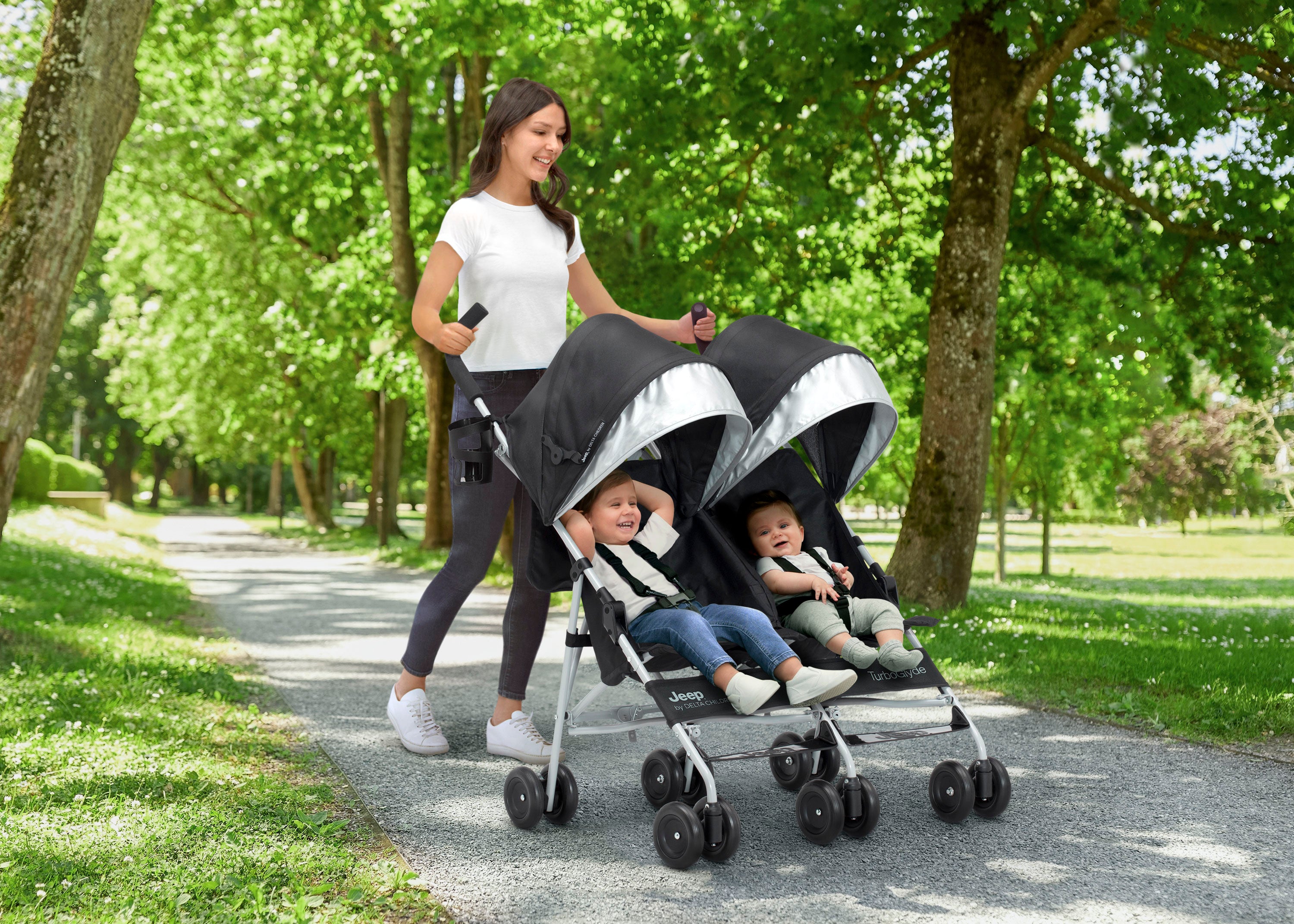 jeep wrangler double stroller Jeep TurboGlyde Side by Side Double Stroller, Black (001)