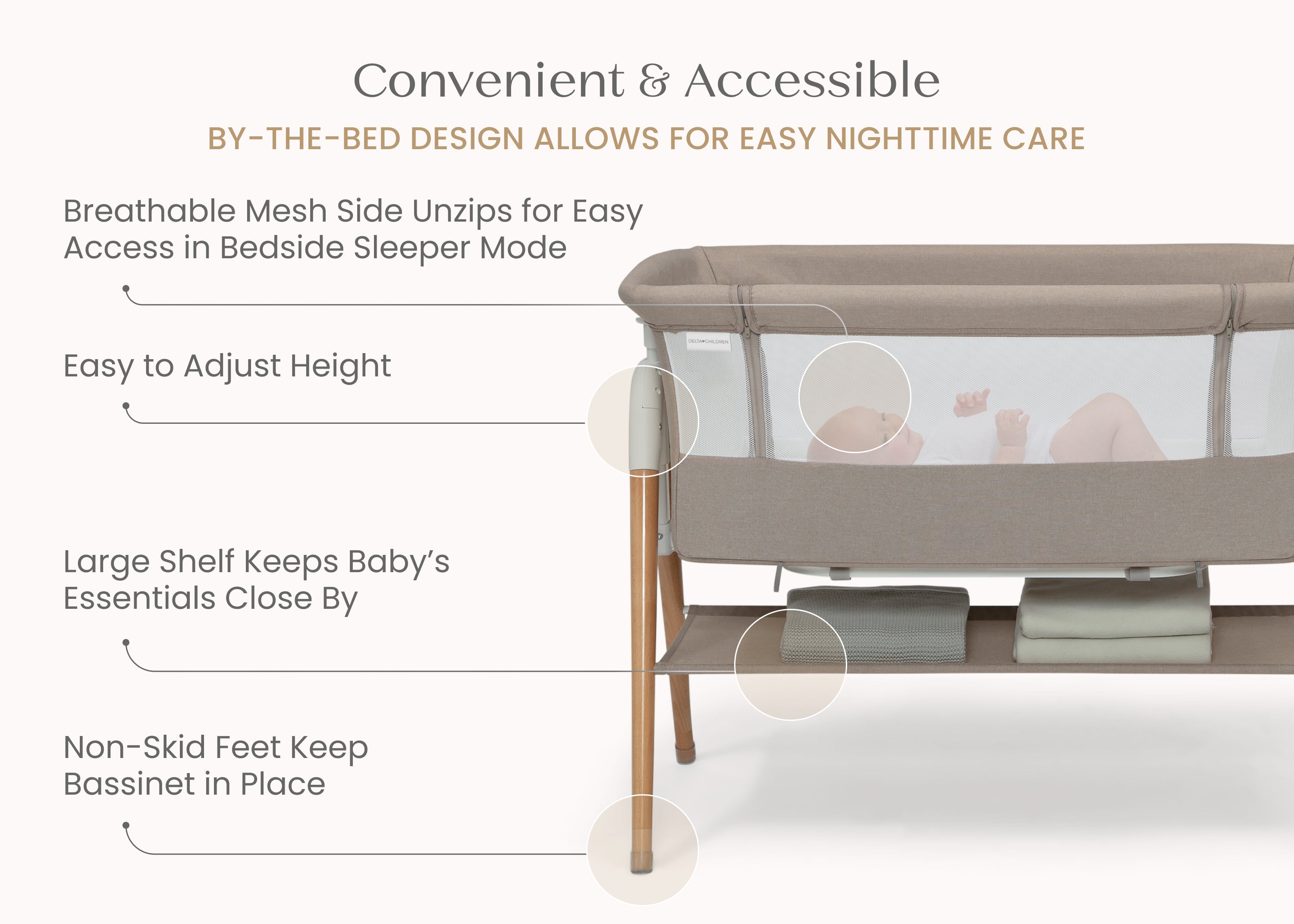 Bondi Adjustable Height Bedside Beechwood Bassinet
