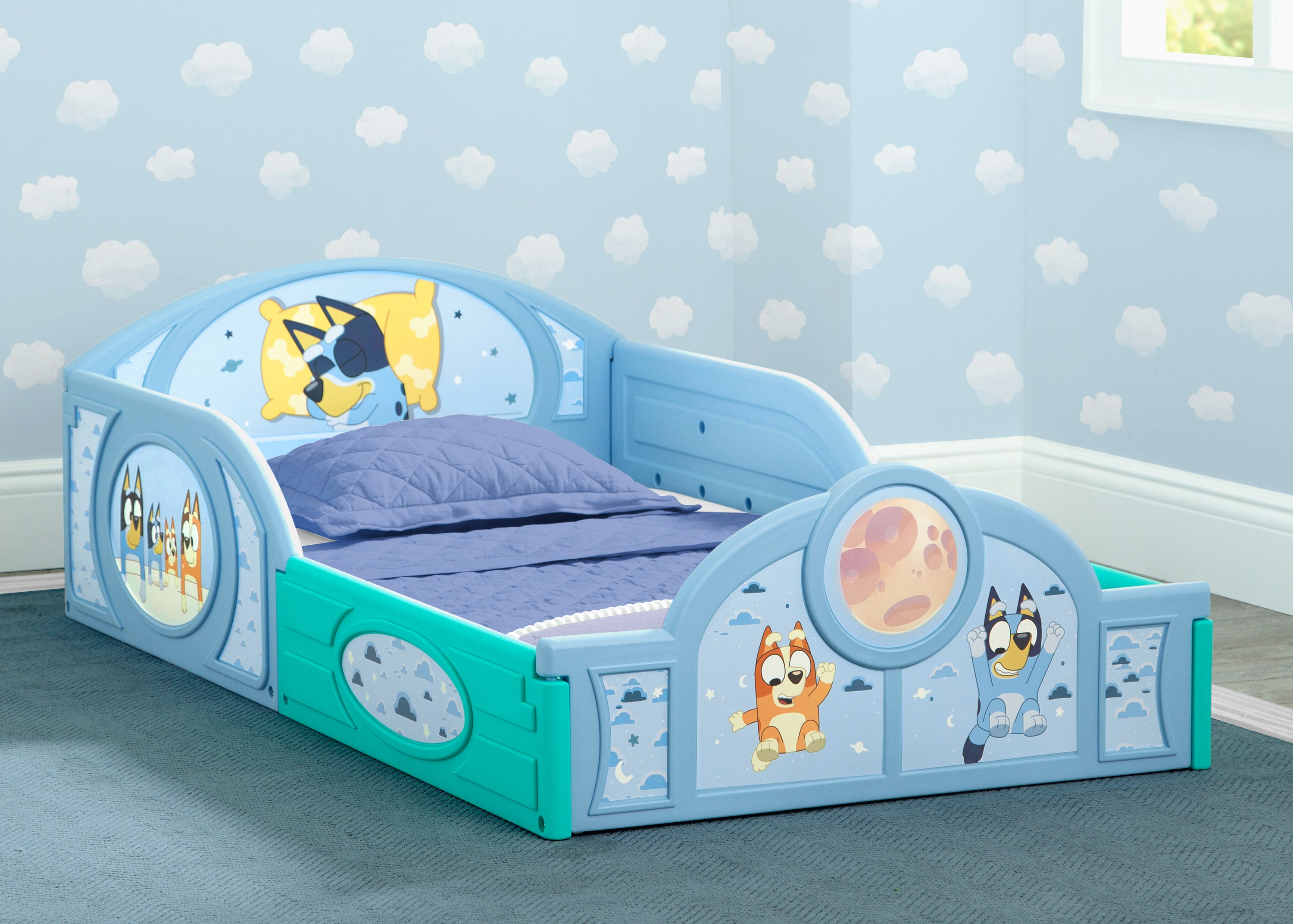 Bluey Sleep and Play Toddler Bed with Built-In Guardrails Delta