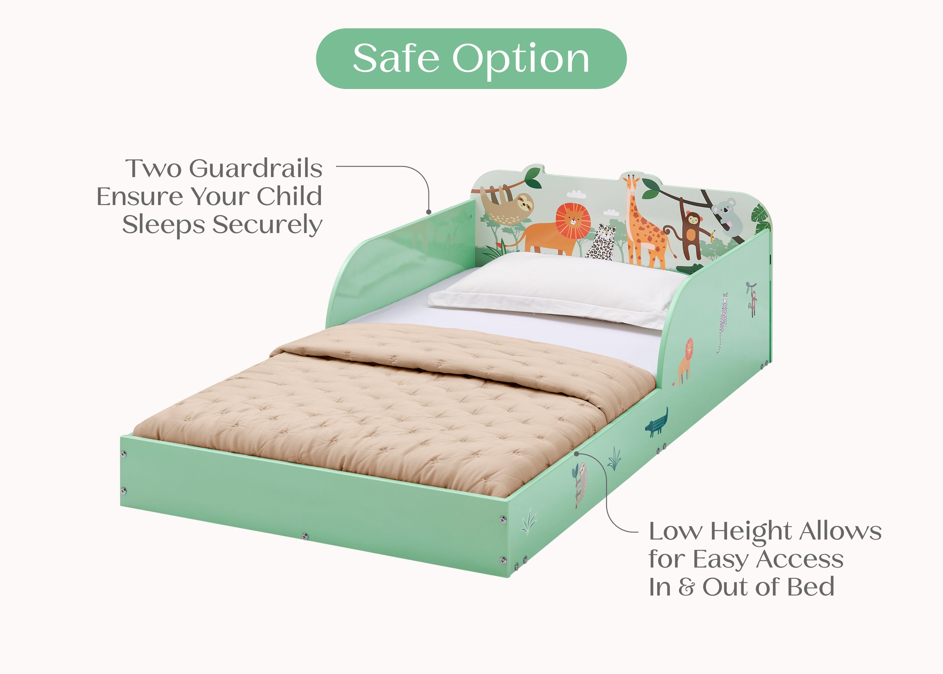 Safari Wood Floor Toddler Bed with Reusable Stickers