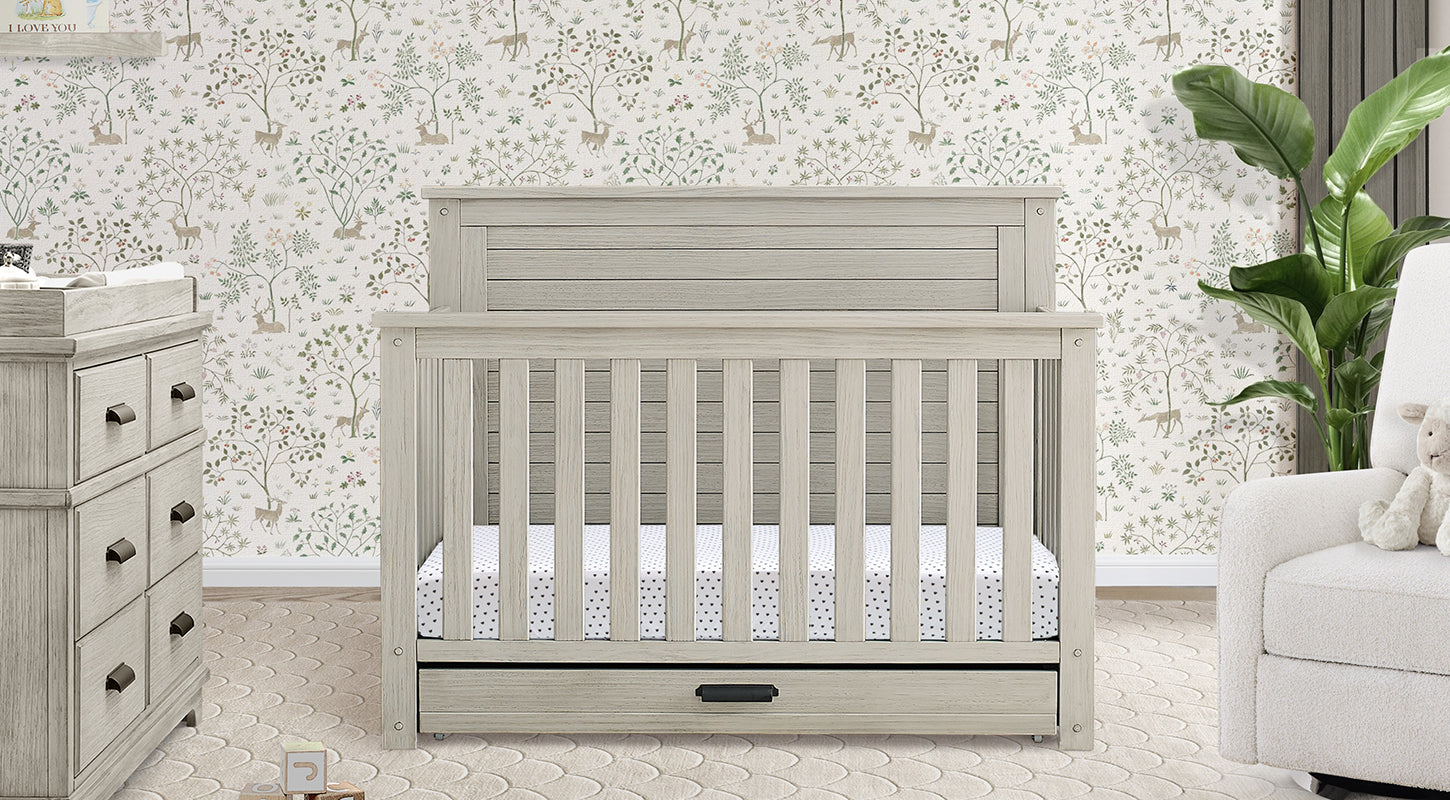 Delta Children Rustic White Crib And Dresser Caden Collection