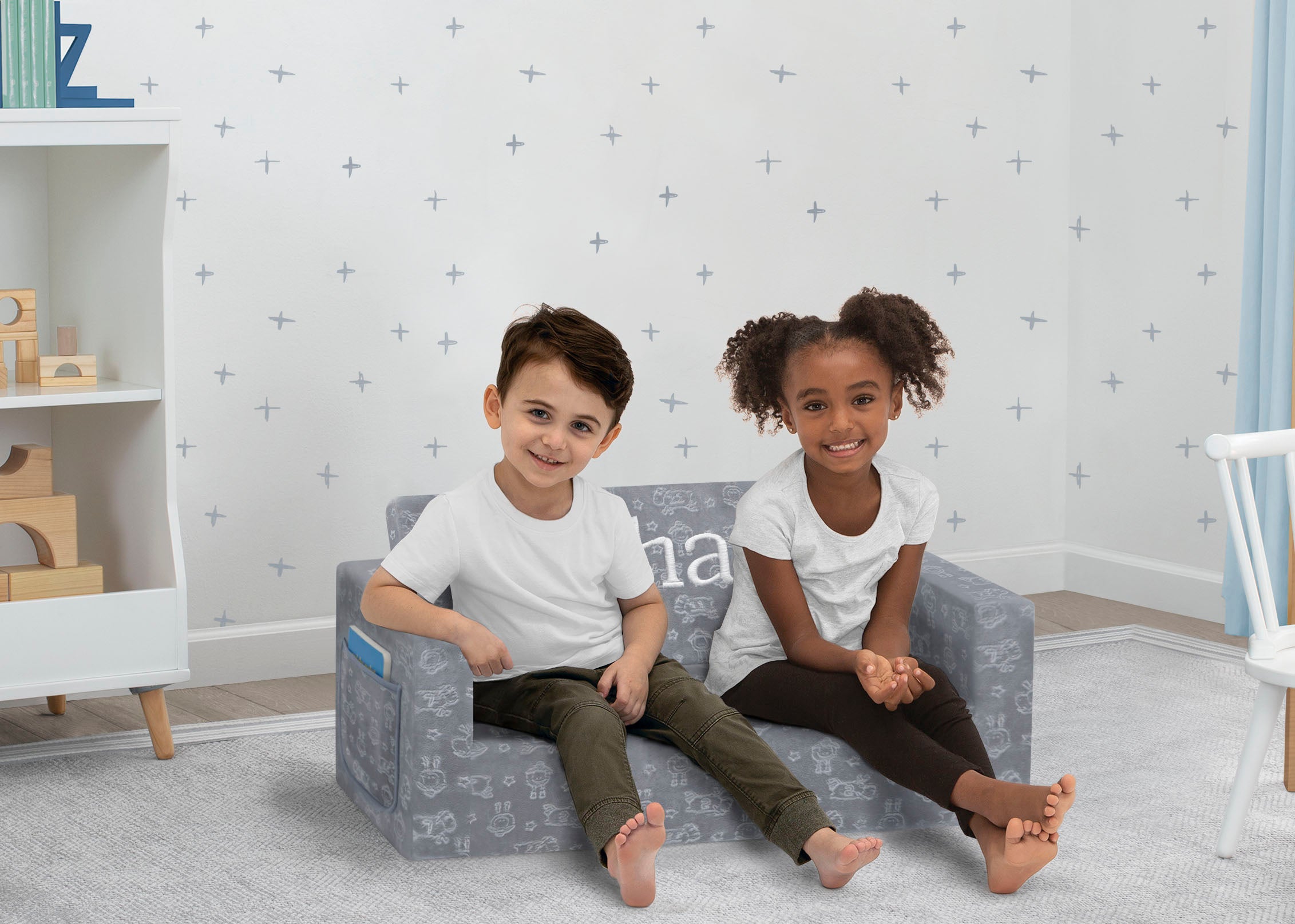 Serta Perfect Sleeper Personalized Extra Wide Convertible Sofa To Lounger, Comfy 2-in-1 Flip Open Couch/Sleeper For Kids, Pink