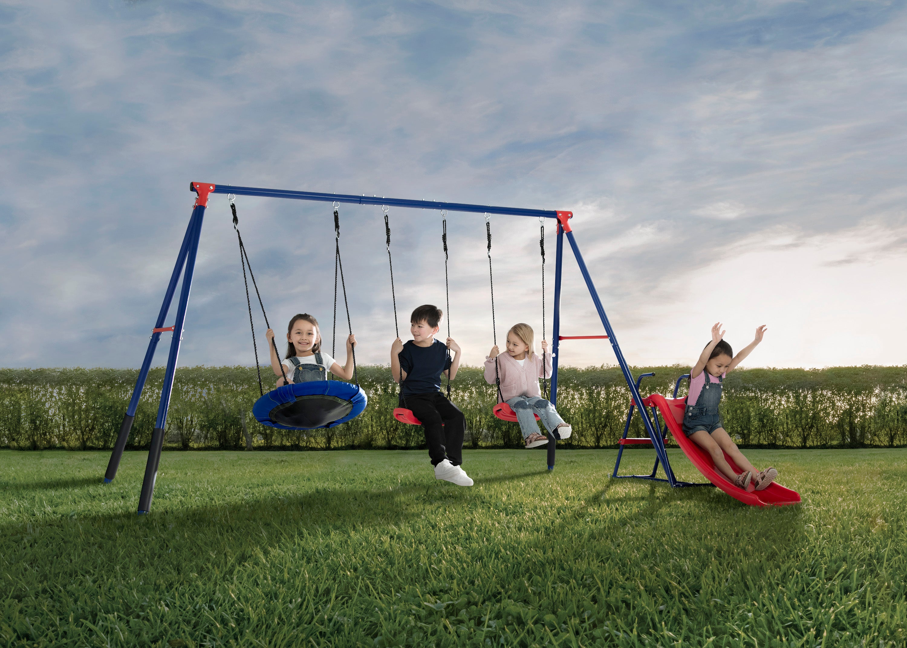 FunZone Outdoor Metal 4-Piece Swing Set Includes Swings,