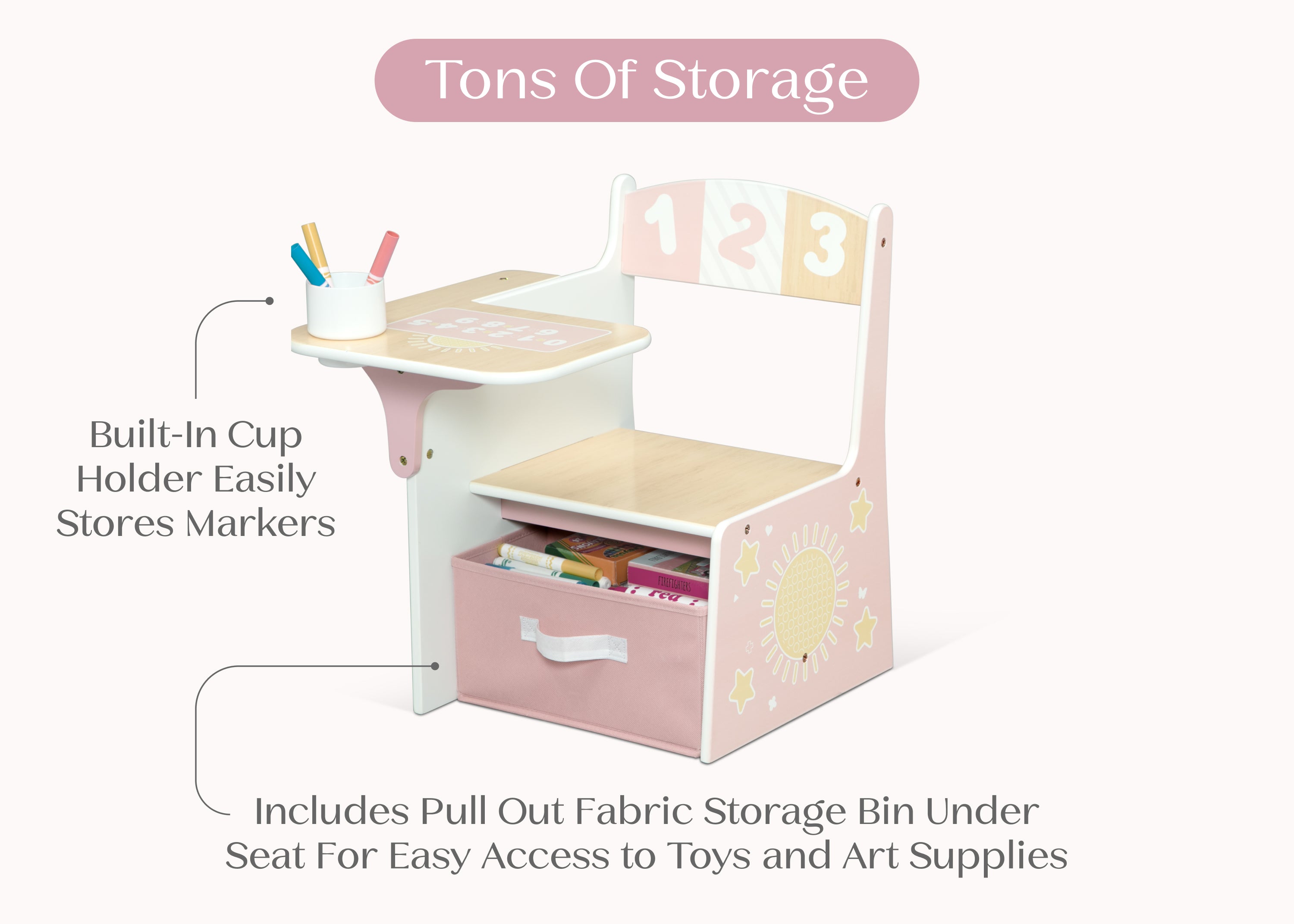 delta children's desk Delta Children 123 Numbers Chair Desk with Storage Bin, Natural & Pink