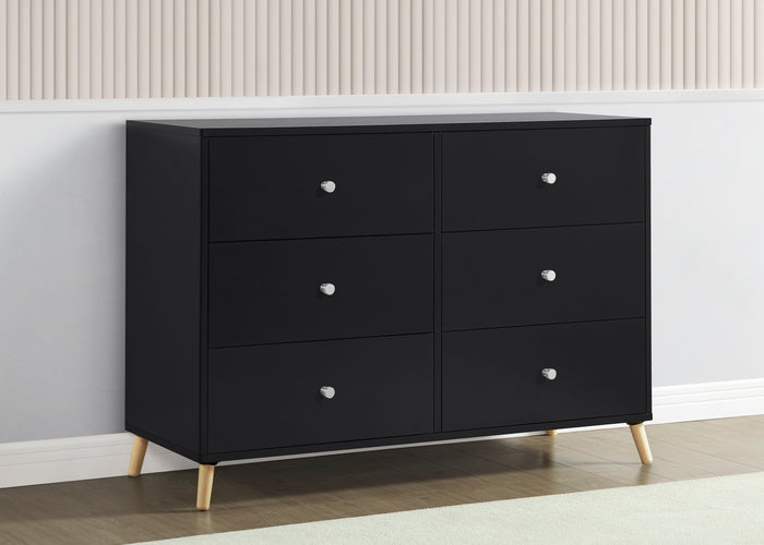 Jordan 6 Drawer Dresser with Interlocking DrawersMidnight Grey with Natural (1372)