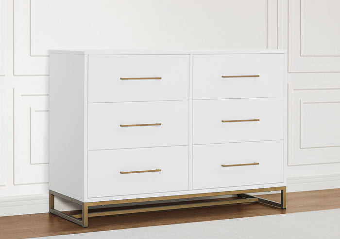 Jade 6 Drawer Dresser with Interlocking DrawersBianca White with Melted Bronze (186)