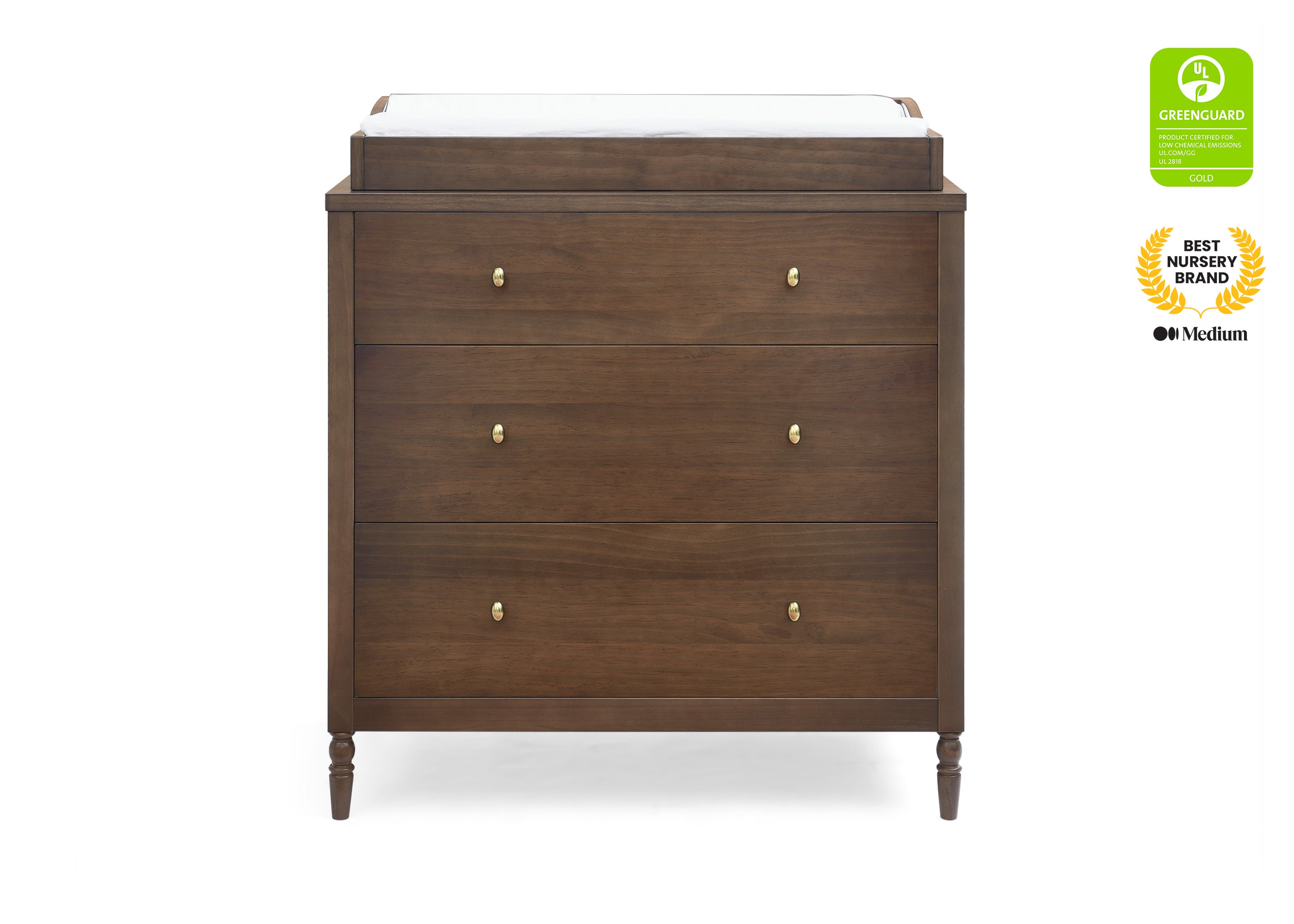 teak brown dresser Serena 3 Drawer Dresser with Changing Top and Interlocking Drawers