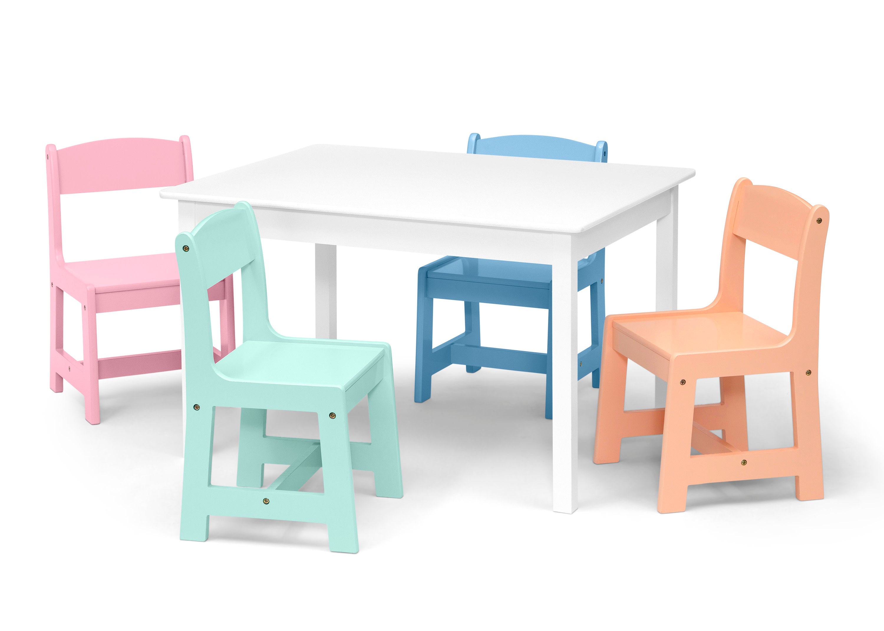 Delta Children MySize Kids Table with 4 Chairs, Bianca White/Pastel