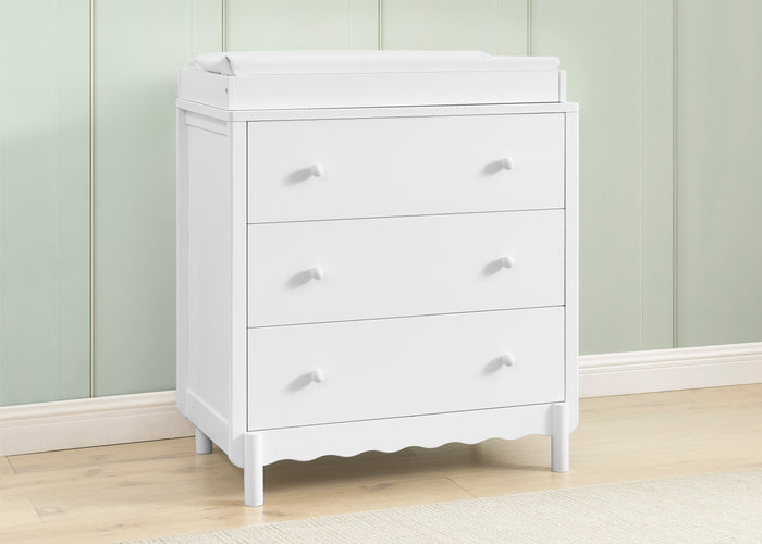 William 3 Drawer Dresser with Changing Top and Interlocking DrawersBianca White (130)