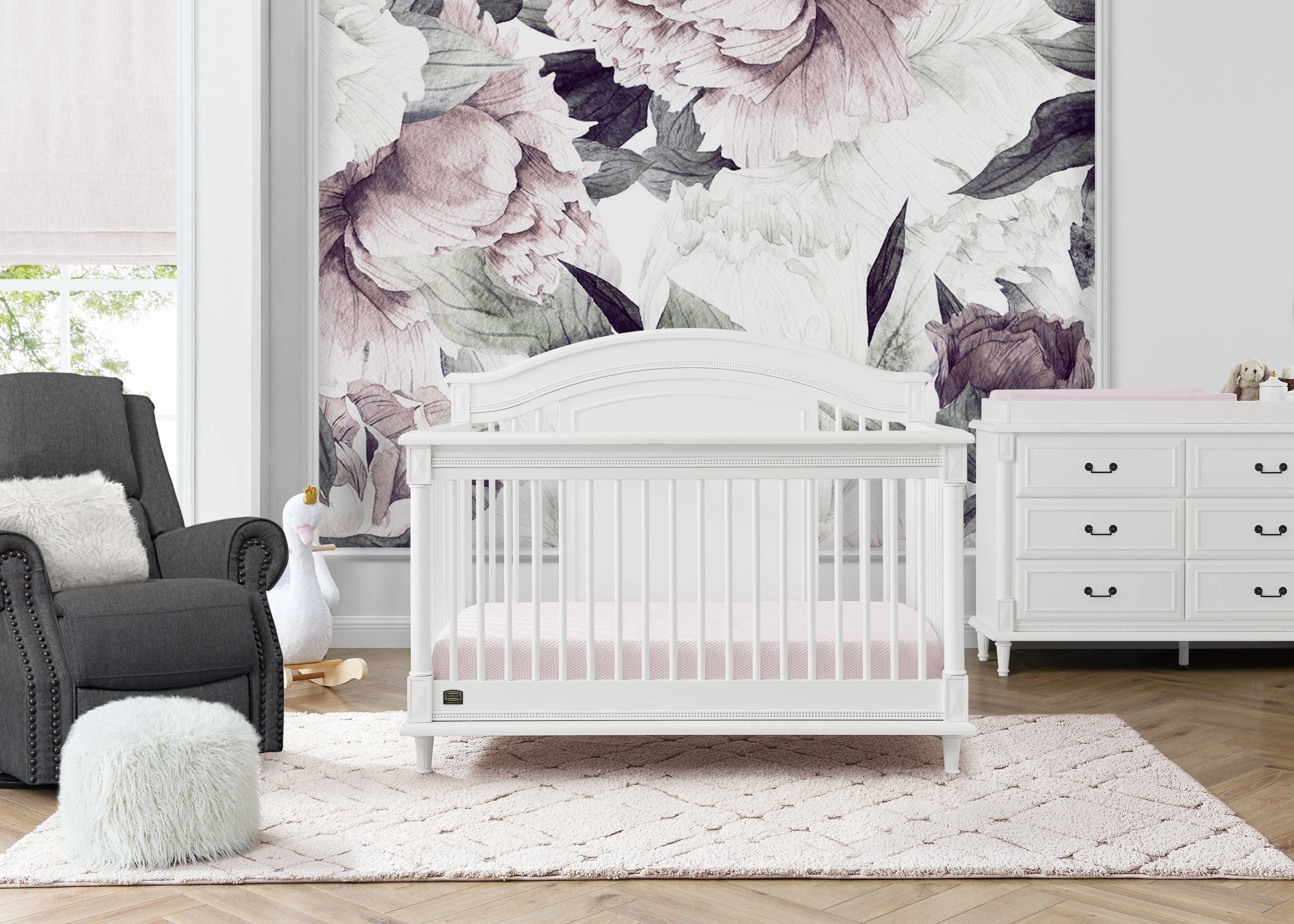 delta children juliette crib Delta Children Juliette 6-in-1 Convertible Crib with Toddler Rail, White