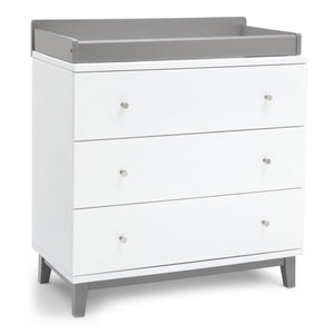 Delta Children White / Grey (027) Tribeca Three-Drawer Dresser Side View 1 with Changing Top a4a 6