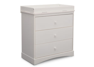 Delta Children White (100) Sutton 3 Drawer Dresser with Topper angled View a3a 6
