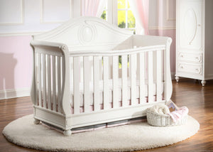 Delta Children White Ambiance (108) Princess Magical Dreams 4-in-1 Crib Front View, Crib Conversion, Detailed View b2b 8