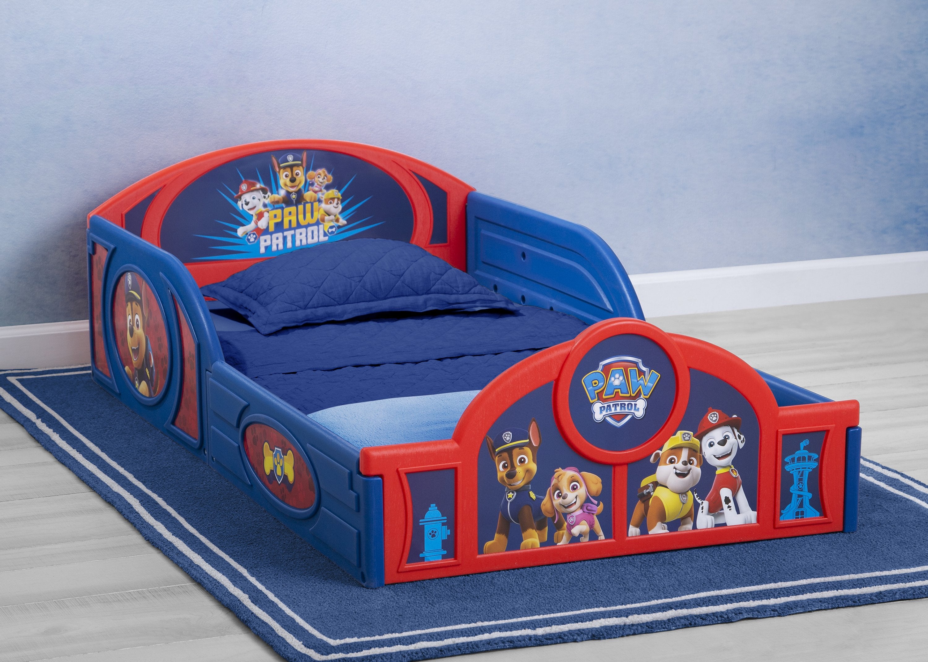 Toddler Paw Patrol Plastic Sleep and Play Kids Bed with Attached Guardrails Delta Children