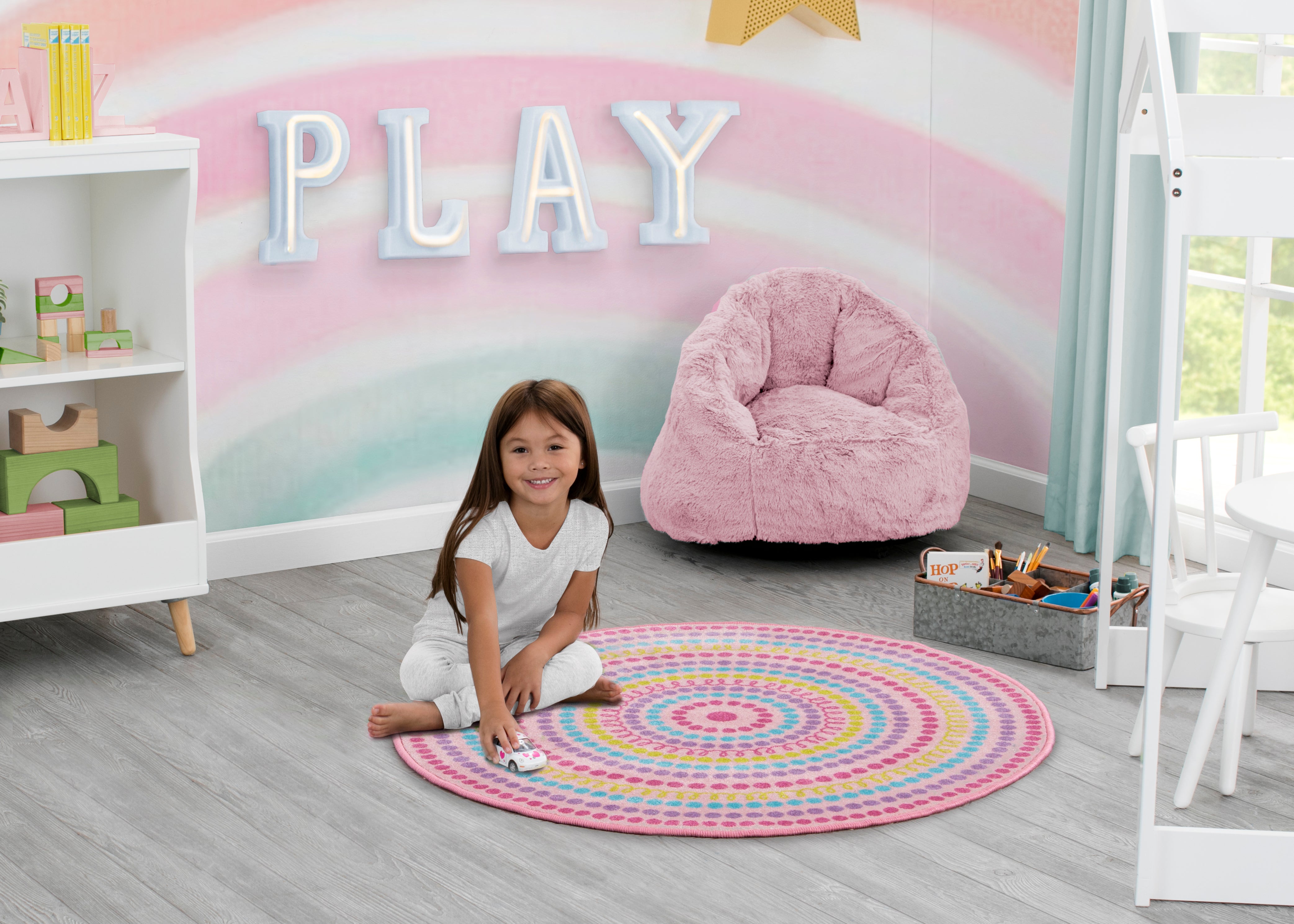 Round Play Mats for Kids 40 Inch Pink Round Rug for Play Tent