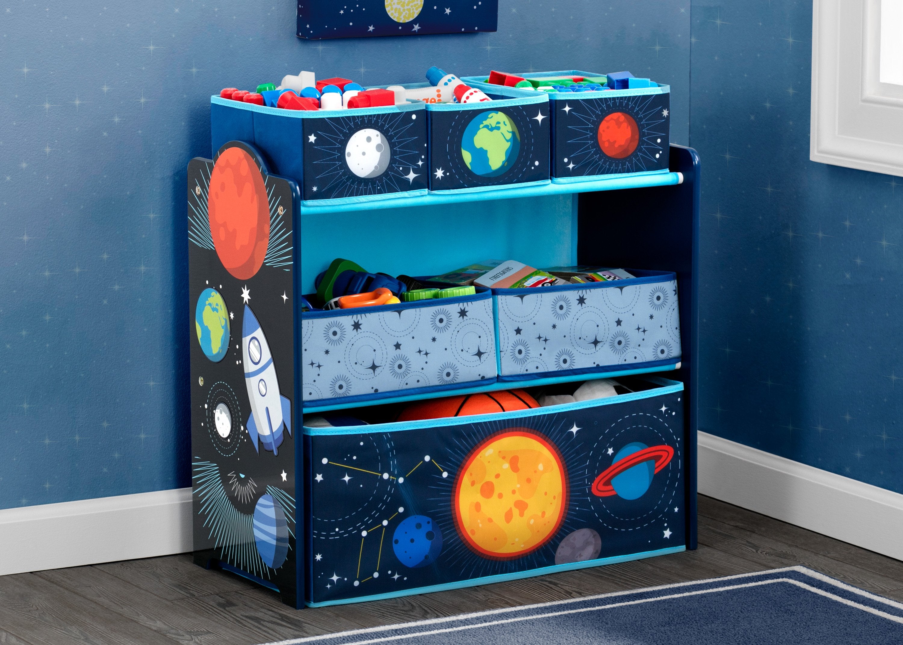 Year Color Toy Storage Organizer with 6 Fabric Storage Bins and