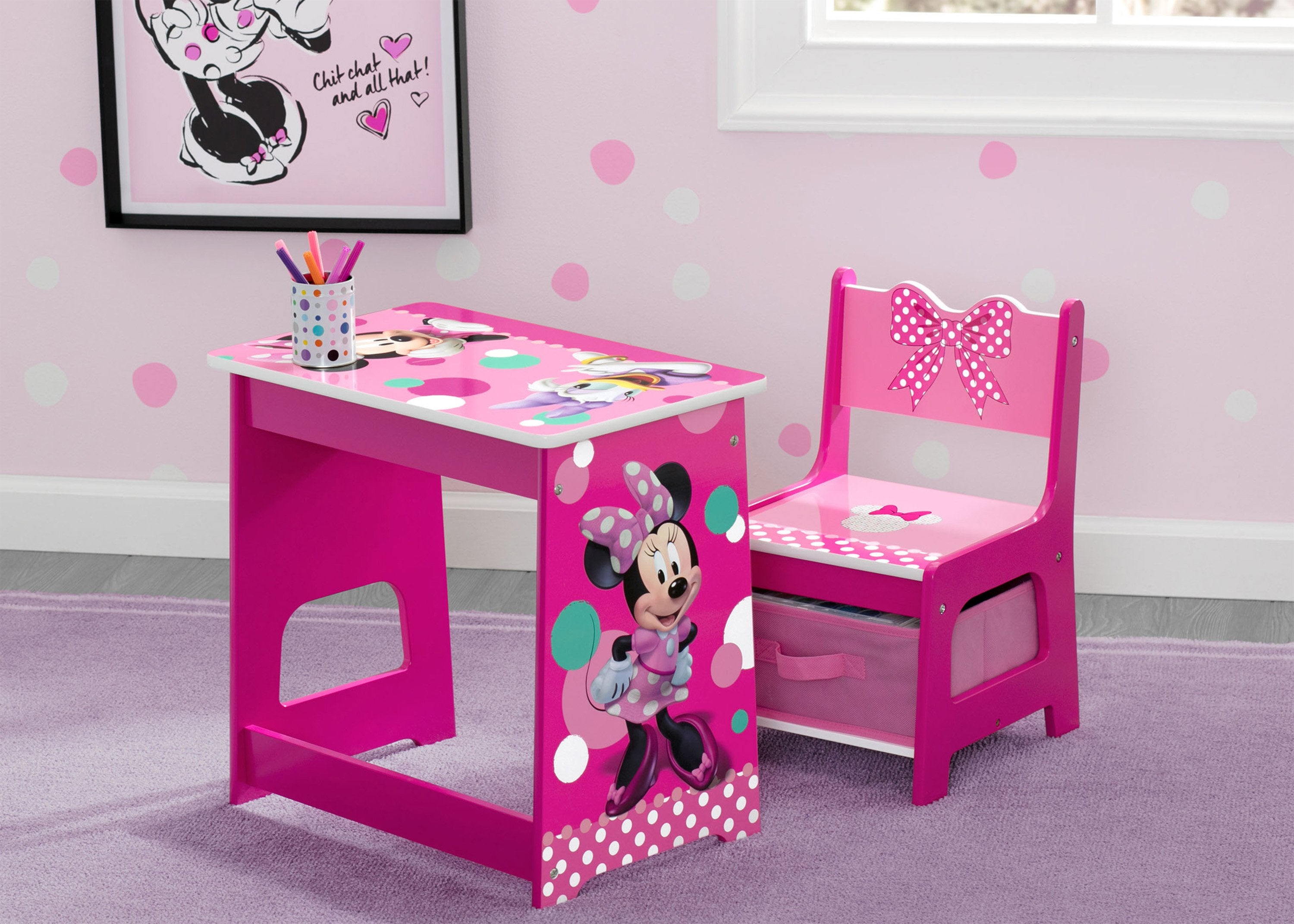 Minnie mouse chair top desk with storage