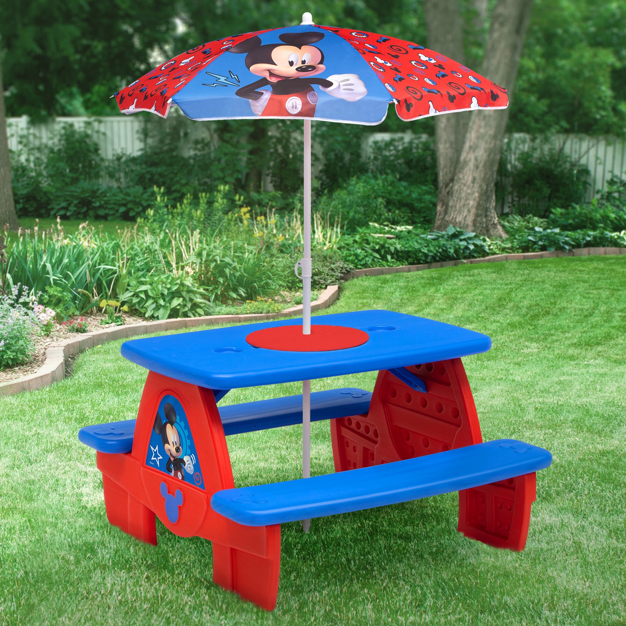 disney princess patio set with umbrella Mickey Mouse 4 Seat Activity Picnic Table with Umbrella