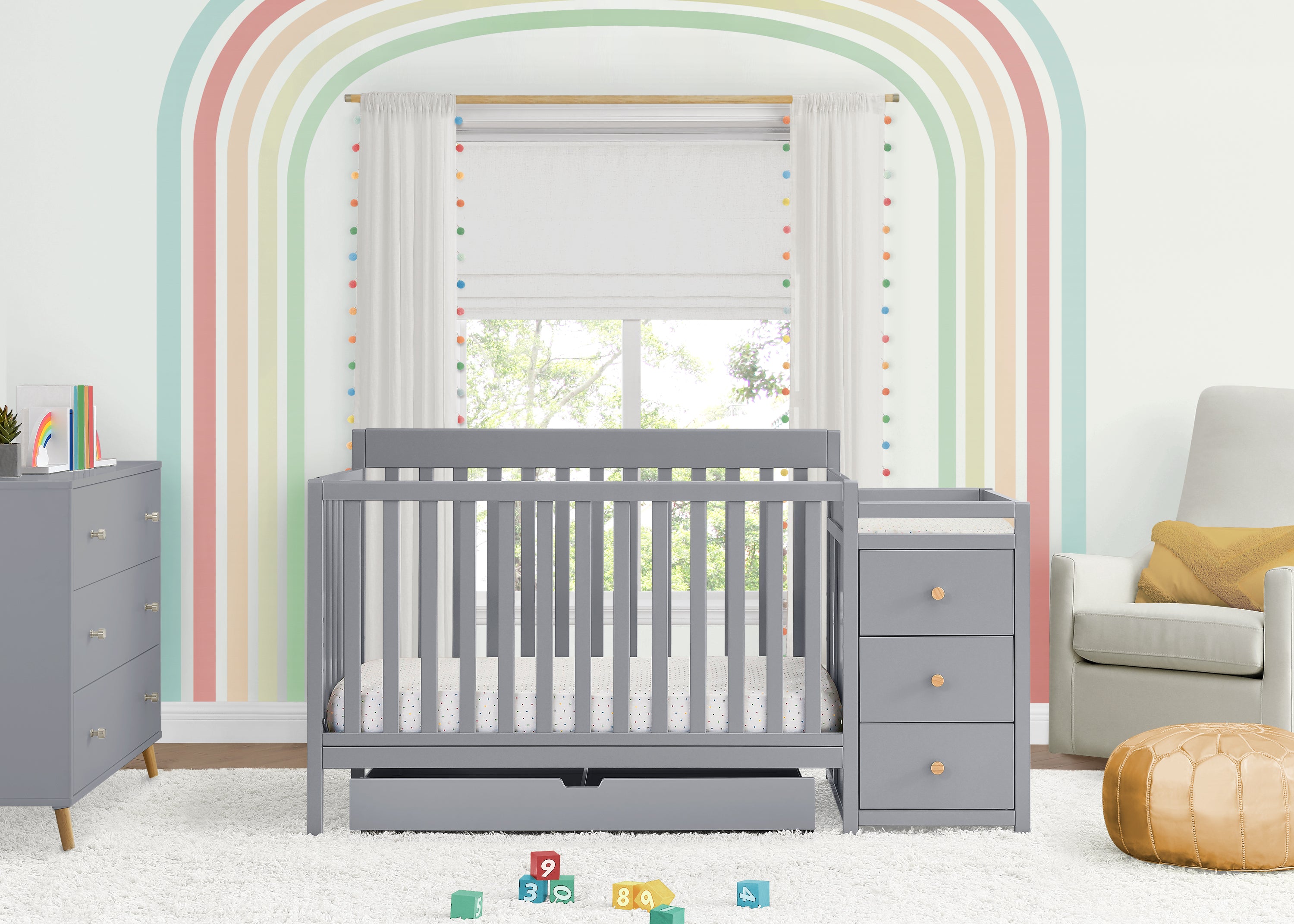 Grey crib white best sale dresser