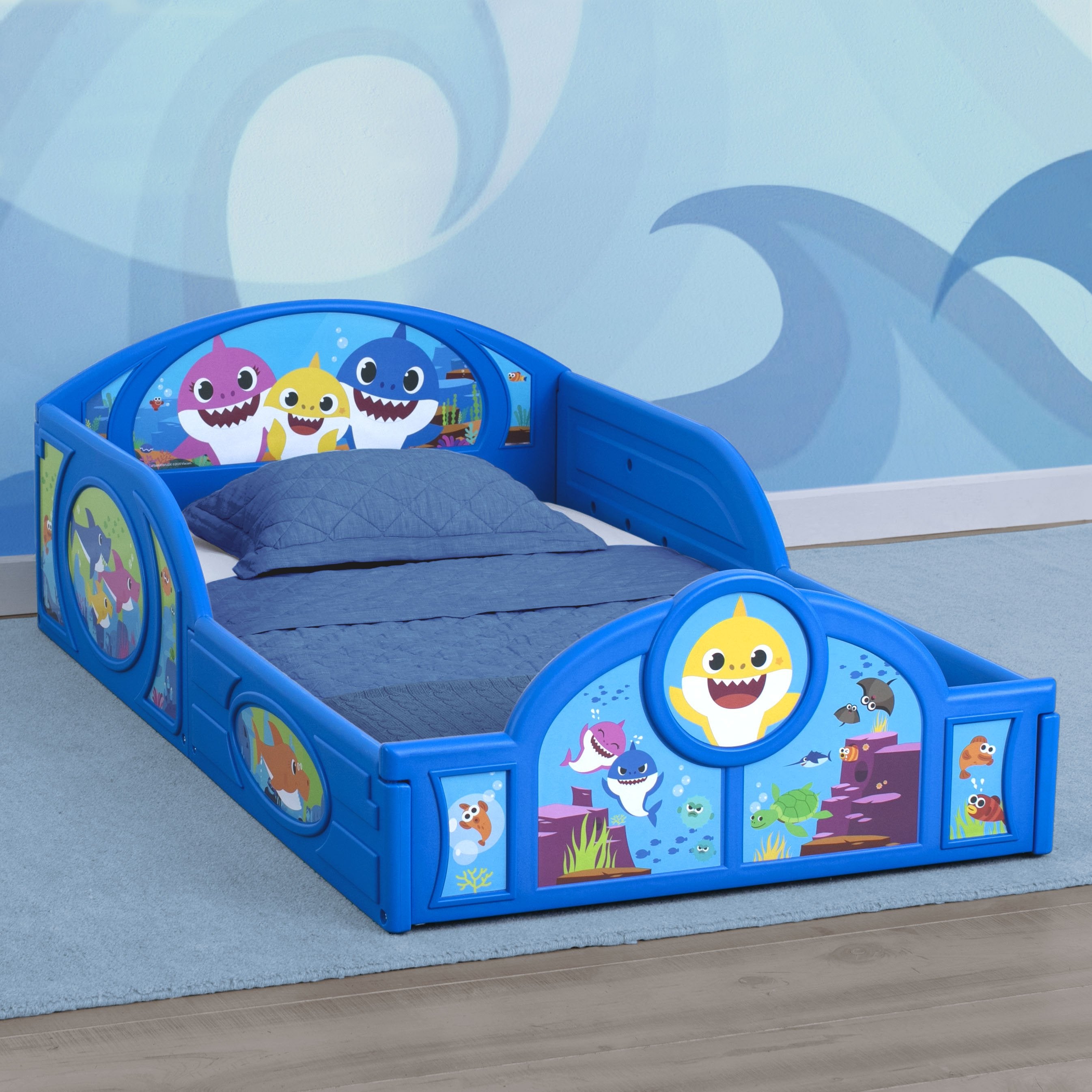 Baby Shark Plastic Sleep and Play Toddler Bed with Delta Children