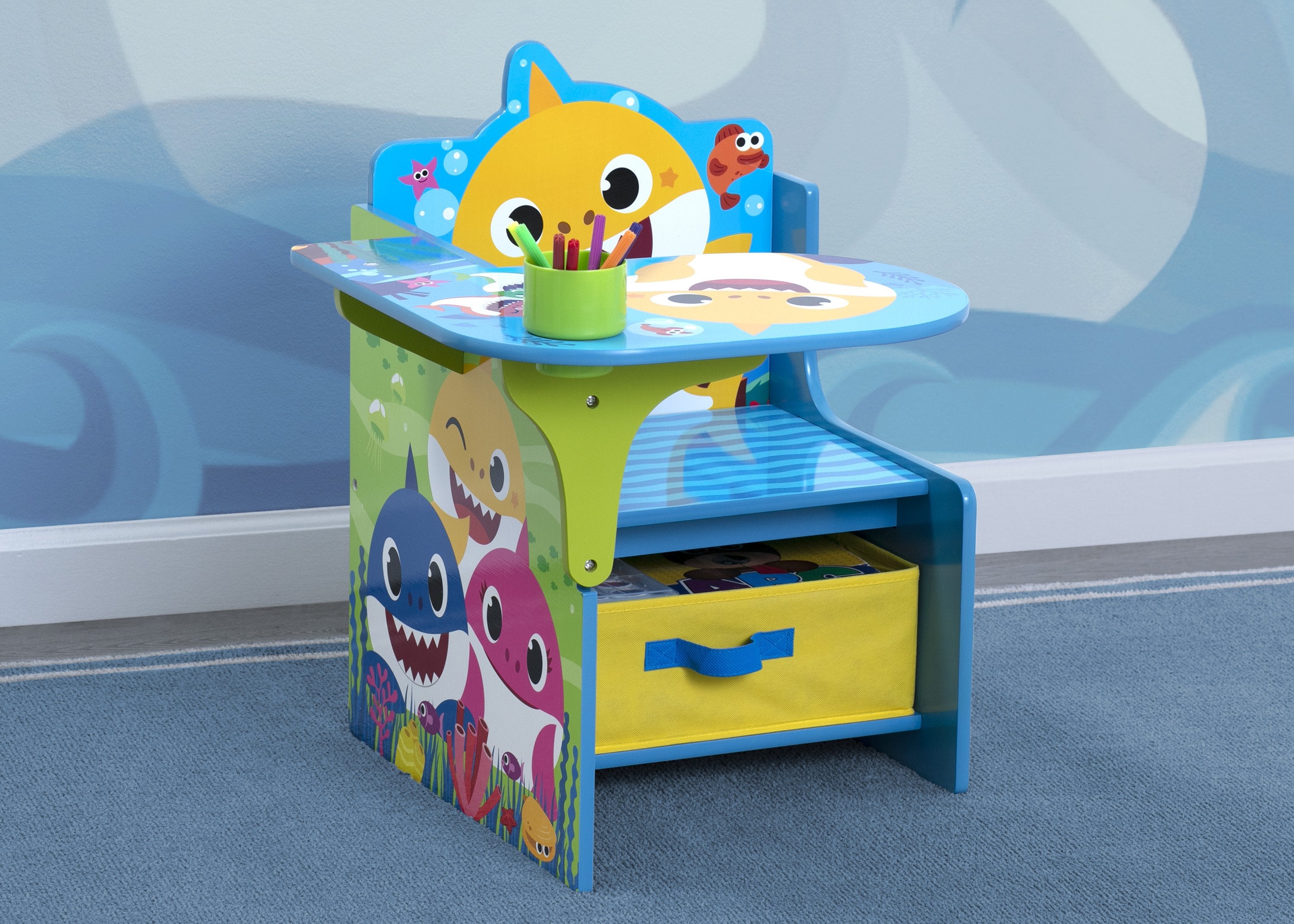 delta children's desk chair Baby Shark Chair Desk with Storage Bin
