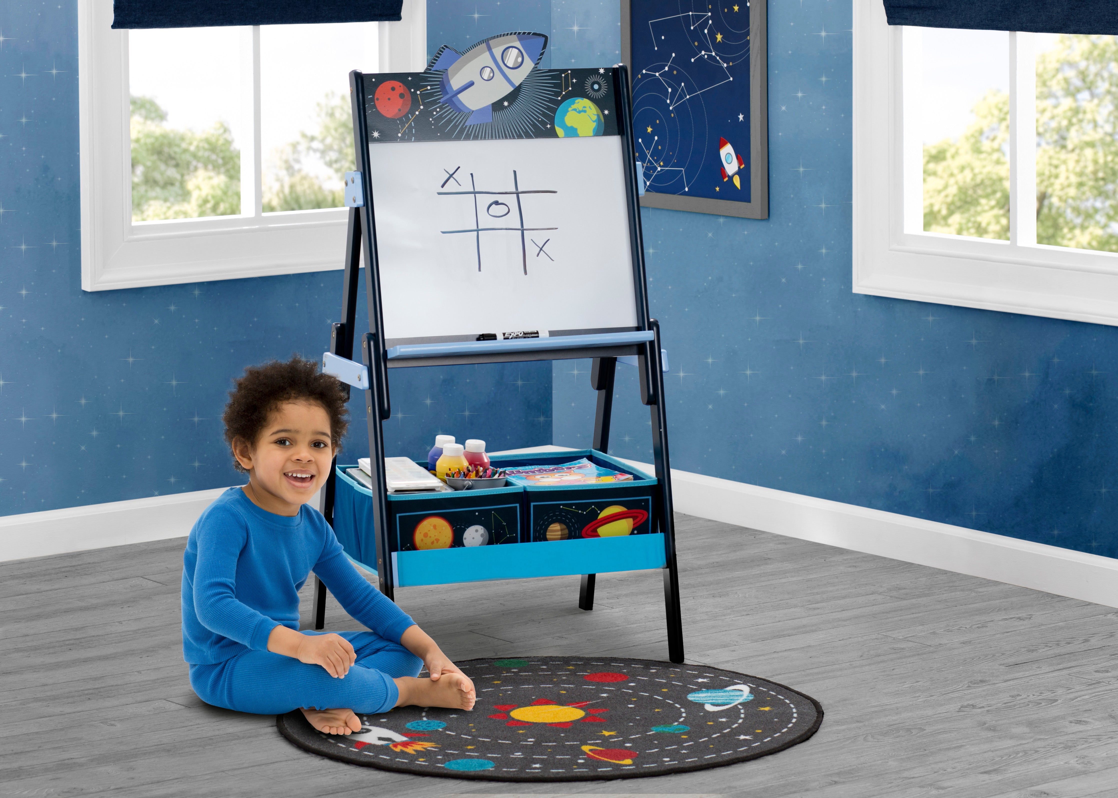 Delta Children Kids Outer Space Round Area Rug, 39-Inch, Grey