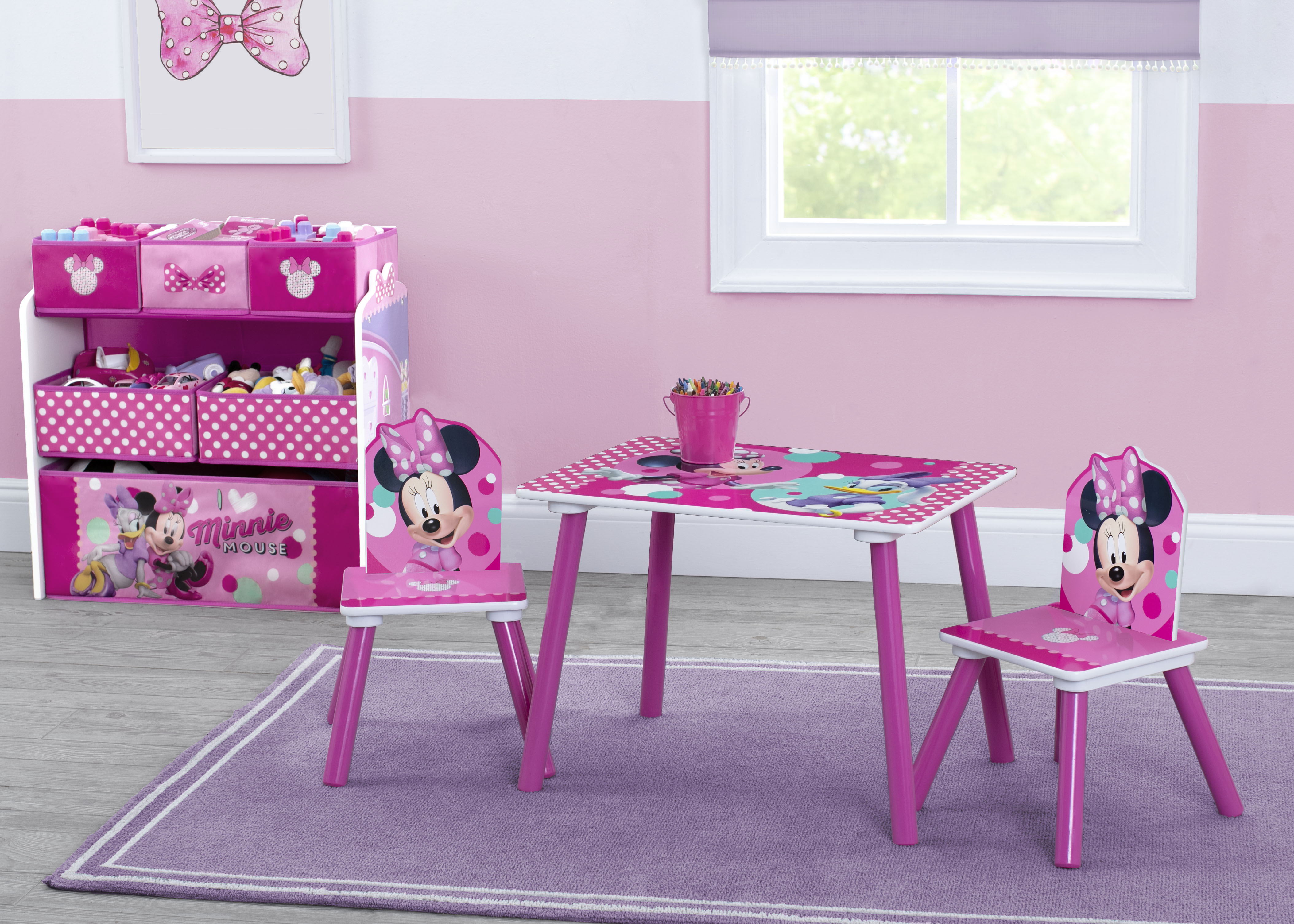 Delta Children Deluxe Kids Art Easel Desk Stool Toy Table Organizer, Disney Minnie Mouse