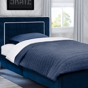 Upholstered Twin Bed Classic Navy Blue 10