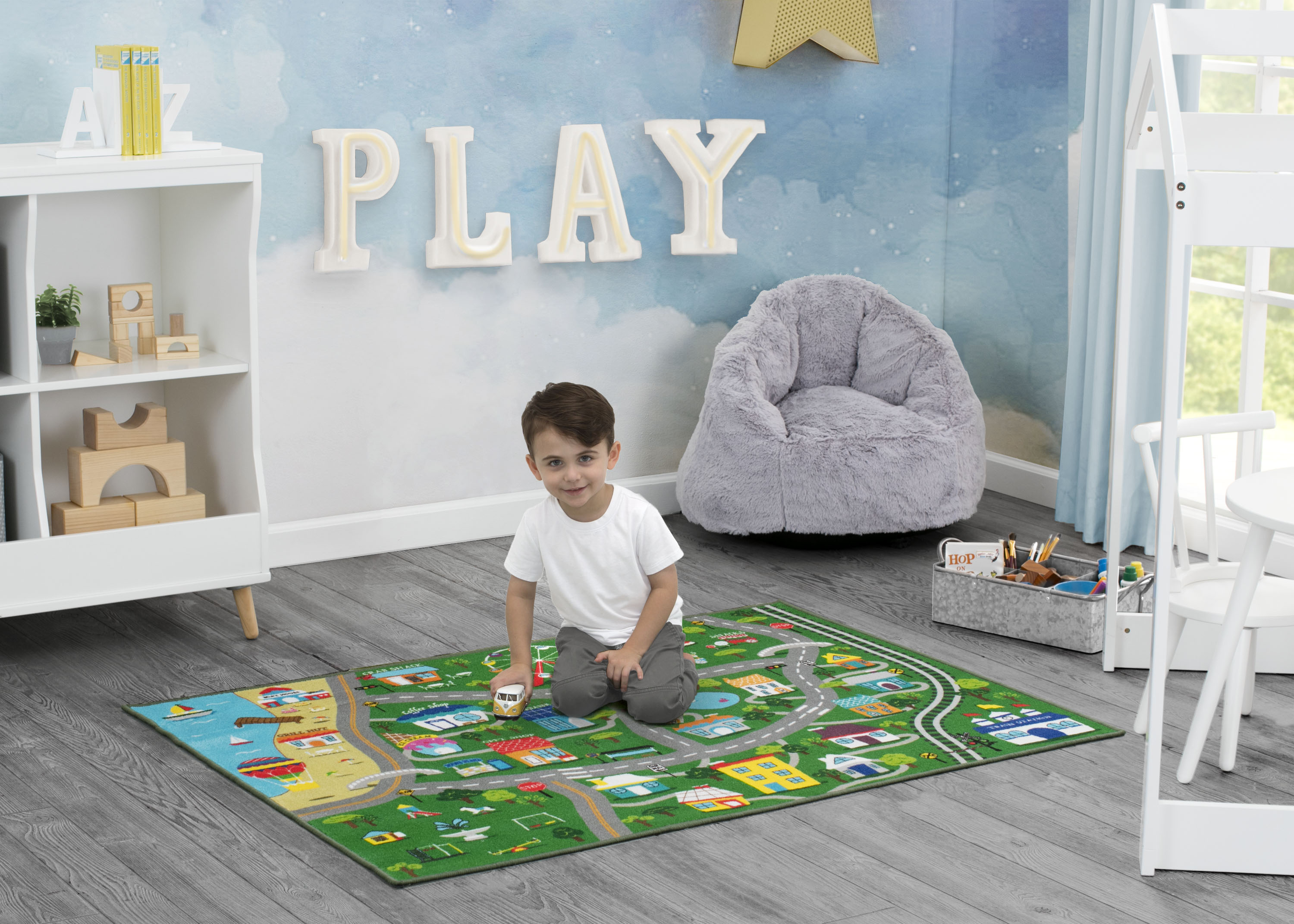 Delta Children Large Road Map Activity Rug for Girls and Boys - 54-Inch L x 39-Inch W Beach Town (3404)