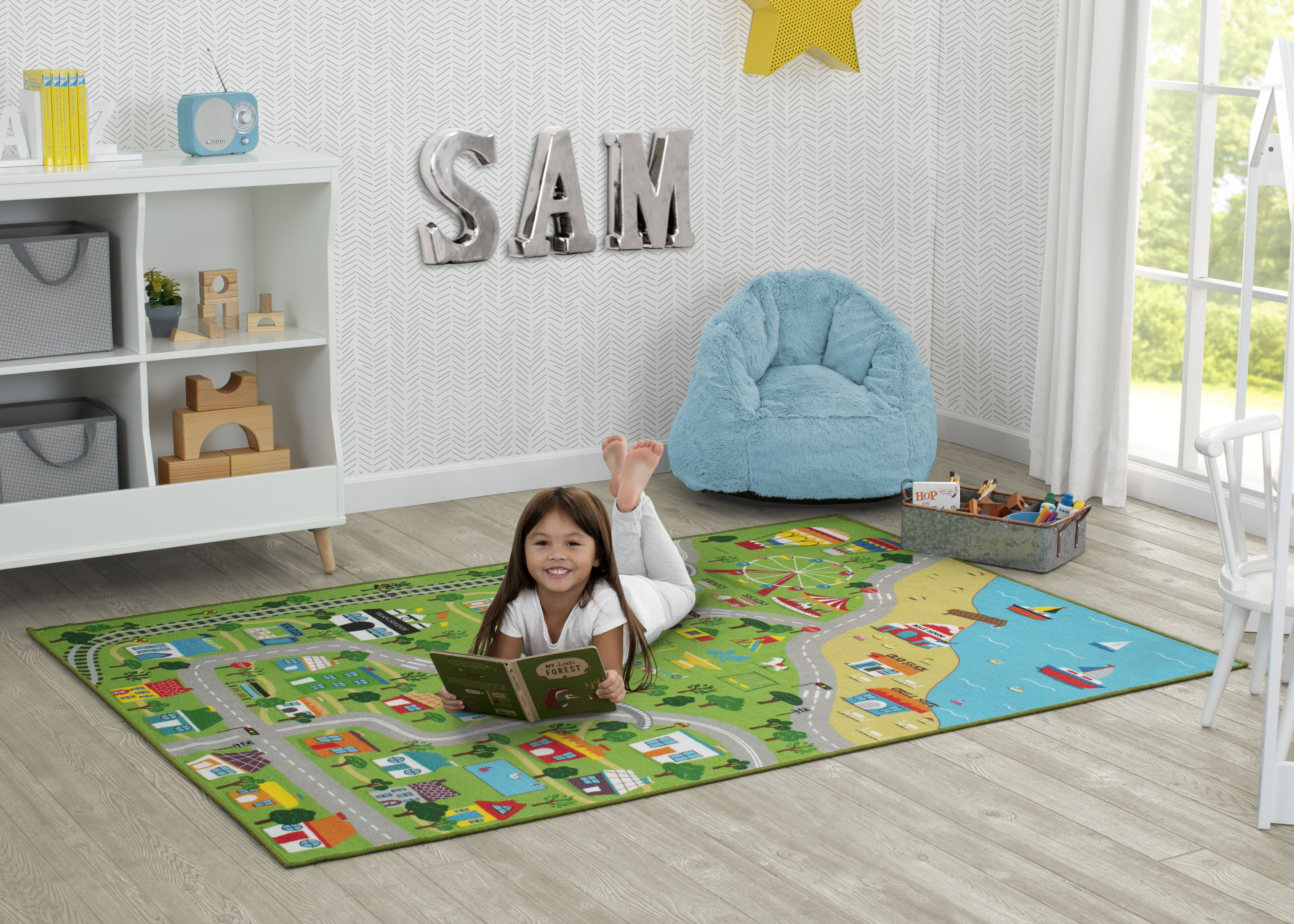 Extra Large Road Map Activity Rug for Girls and Boys