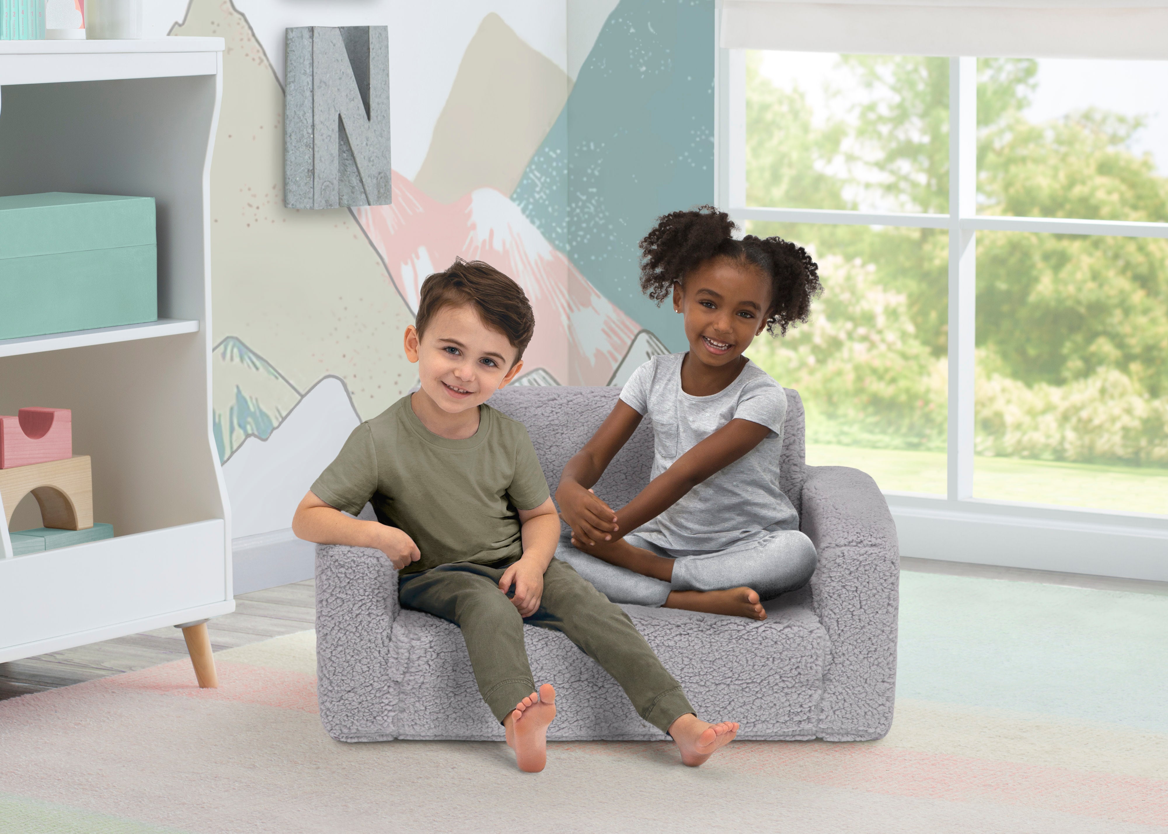 delta children's cozee flip out sofa Cozee Flip-Out Sherpa 2-in-1 Convertible Sofa to Lounger for Kids