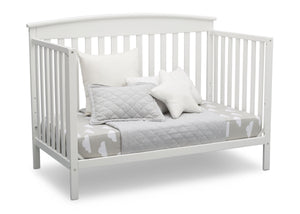 Delta Children Bianca White (130) Finley 4-in-1 Convertible Baby Crib Day Bed Angled View a6a 7