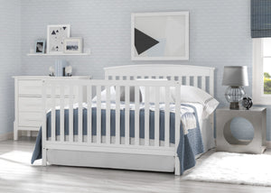 Delta Children Bianca White (130) Finley 4-in-1 Convertible Baby Crib Full Bed Roomshot a2a 3