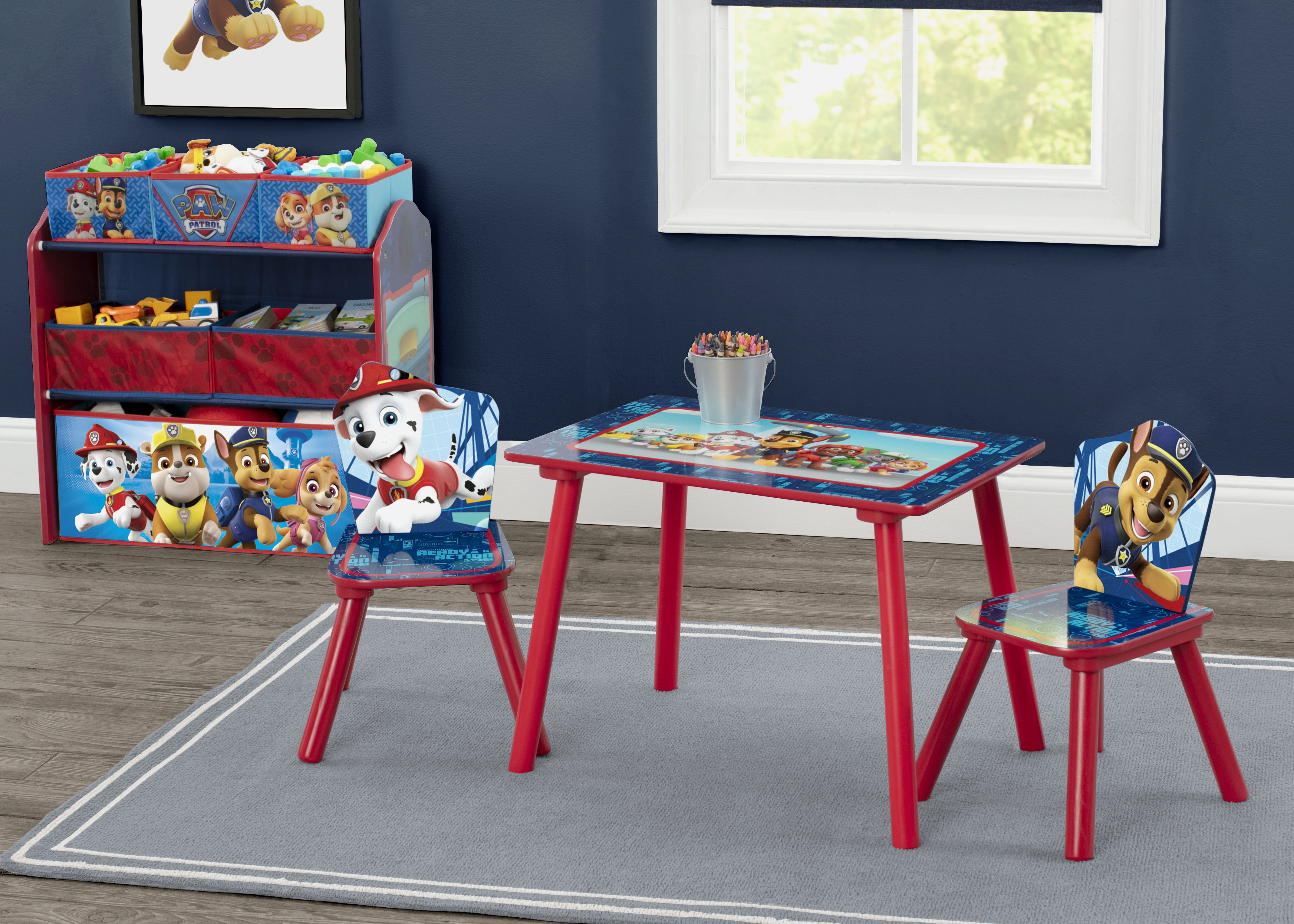 Paw Patrol 4-Piece Toddler Playroom Set Includes Table, 2 Chairs & Toy Bin, Blue
