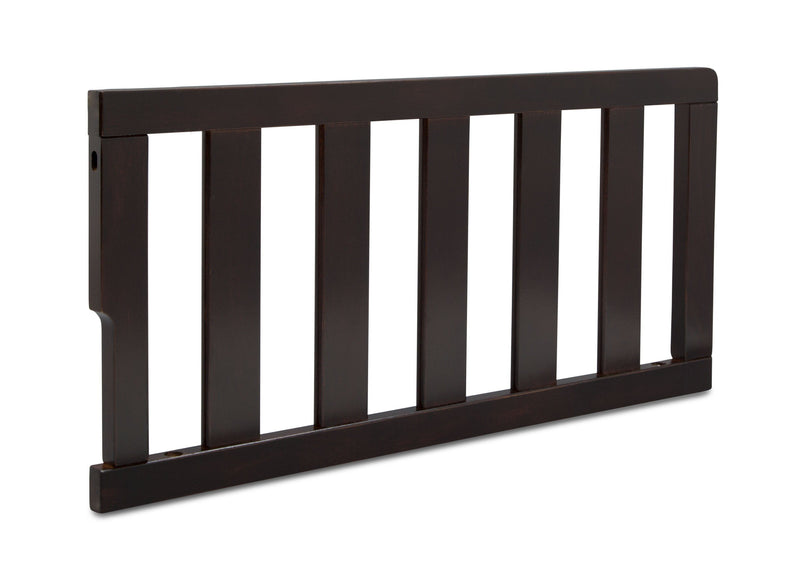 Dark brown wooden crib rail on a white background