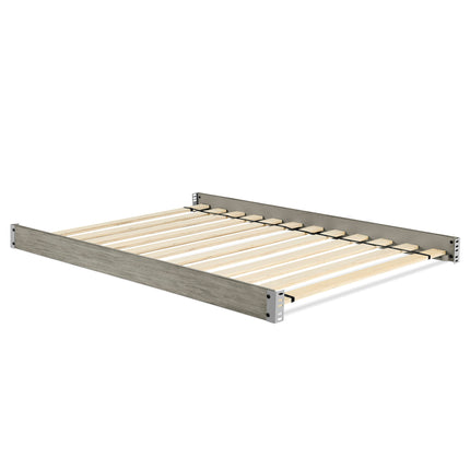 A wooden slat bed frame with a gray wood-grain headboard and footboard, shown at an angle on a plain white background. 5-Full Size Wood Bed Rails (330750)