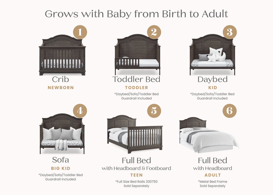 Rustic Grey (084) 3-Asher 6-in-1 Convertible Crib