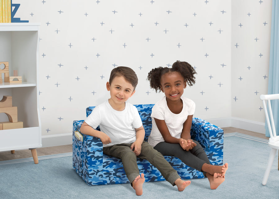 Blue Camo (5061) 1-Cozee Flip-Out Sofa - 2-in-1 Convertible Sofa to Lounger for Kids