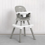 A gray and white Jeep high chair with a matching footrest, set against a white paneled wall and gray carpet. - Light Grey (2516) - Accessories
