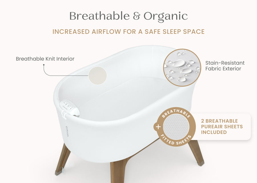 White (100) 7-Aero Smart Auto Glide Bassinet with Cry Detection & Bluetooth Wireless Technology