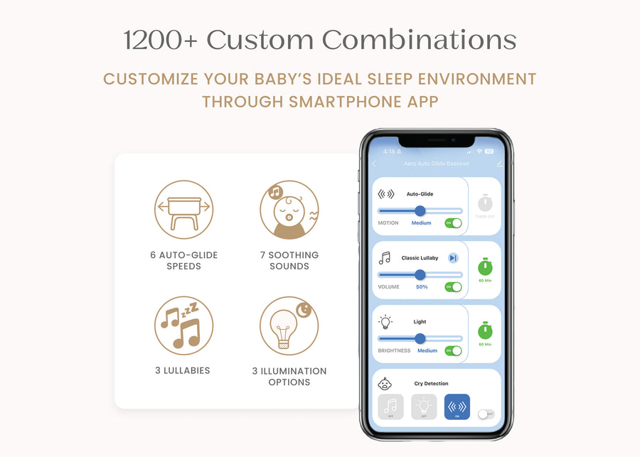 White (100) 4-Aero Smart Auto Glide Bassinet with Cry Detection & Bluetooth Wireless Technology