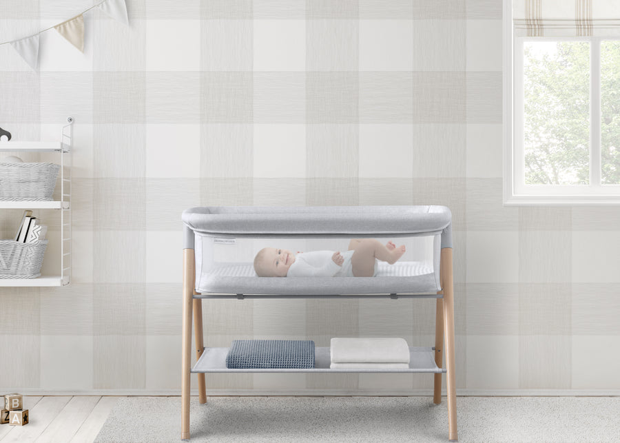 Grey Stripe (2395) 1-Haven by the Bed Bassinet with Natural Beechwood Legs