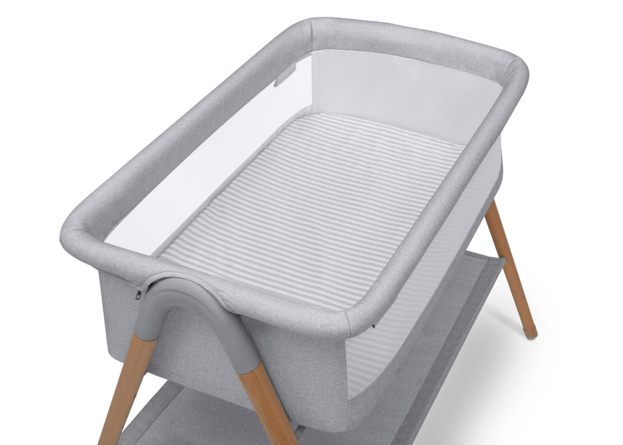Grey Stripe (2395) 6-Haven by the Bed Bassinet with Natural Beechwood Legs