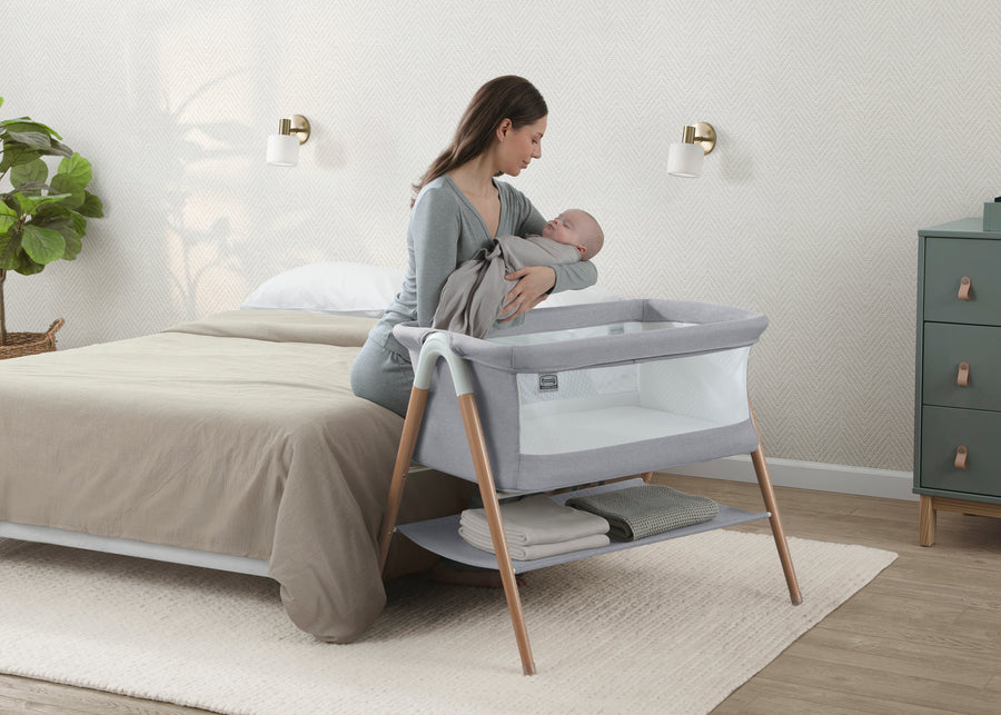 Dove Grey (2376) 1-Koi by the Bed Bassinet with Natural Beechwood Legs