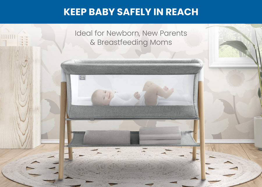 Dove Grey (2376) 2-Koi by the Bed Bassinet with Natural Beechwood Legs