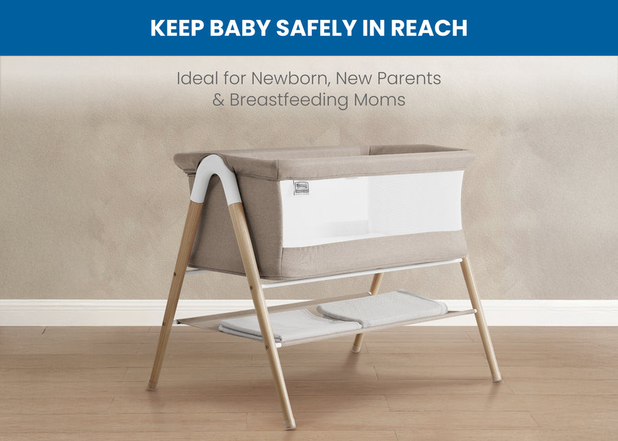 Tan Melange (2470) 15-Koi by the Bed Bassinet with Natural Beechwood Legs
