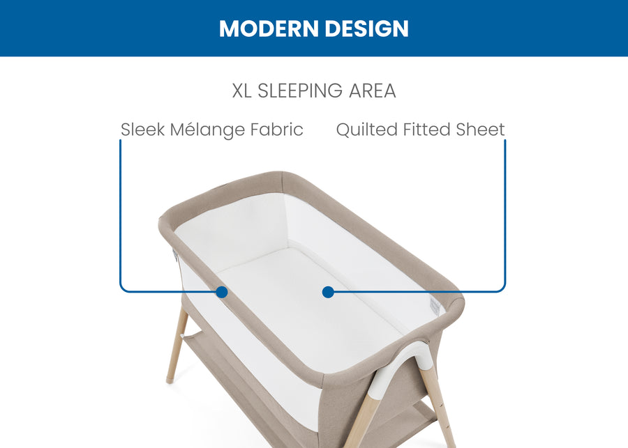 Tan Melange (2470) 17-Koi by the Bed Bassinet with Natural Beechwood Legs