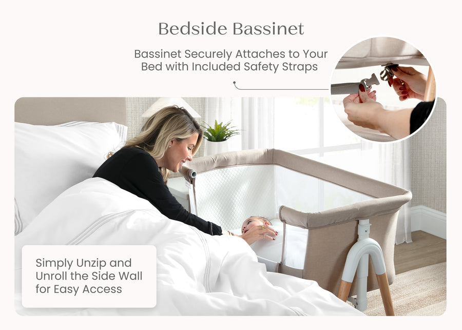 Tan (2470) 6-Bondi Adjustable Height Bedside Beechwood Bassinet