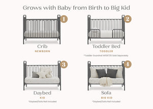 Charcoal Grey (1431) 4-Darcy 4-in-1 Convertible Metal Crib